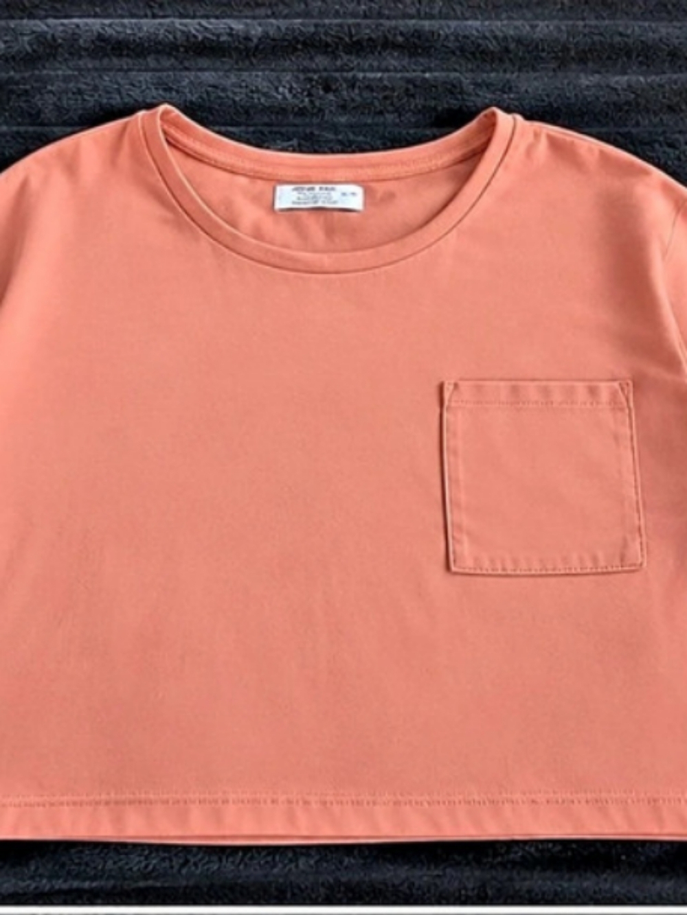 Ardene Basic Women's XL Coral Peach Cropped T-Shirt Pocket Short Sleeve Tee